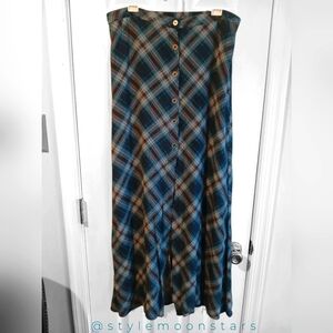 Wild Fable Peasant Cottagcore Button Down Maxi Skirt in Blue and Brown Plaid
